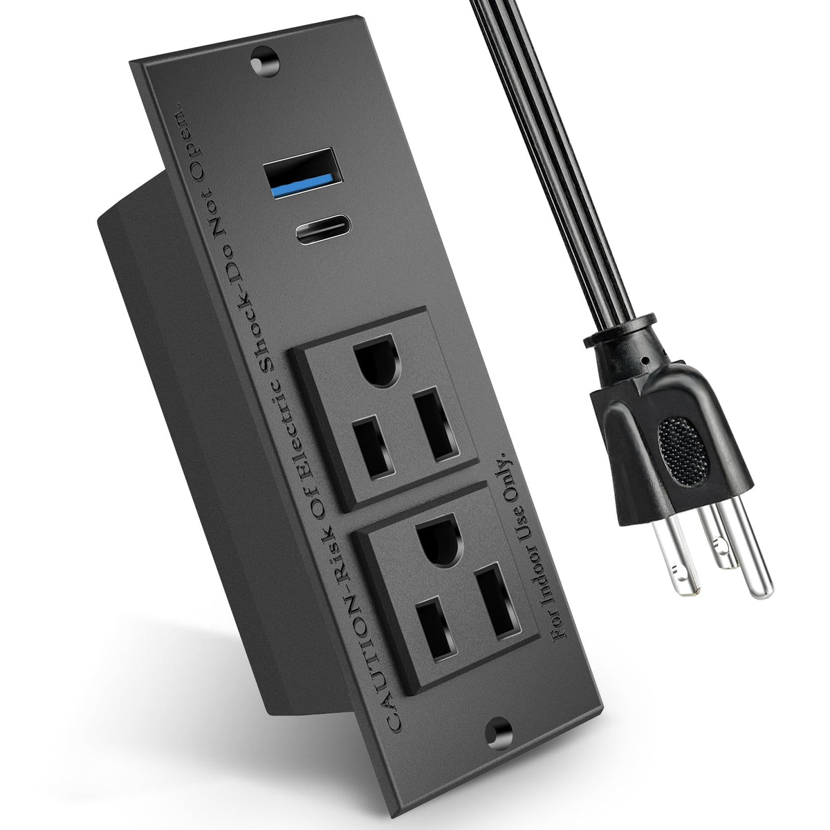 Maggie recessed power strip on desk front view for tidy charging