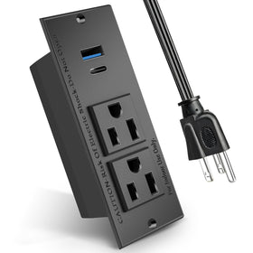 Maggie recessed power strip on desk front view for tidy charging