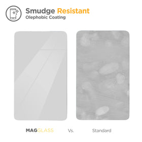 magglass installed on Square terminal with finger tapping screen - maintains responsive touch