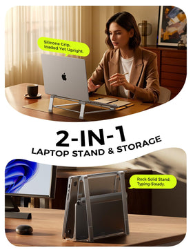 Magic John laptop stand demonstrates cooling design elevating airflow under the chassis.
