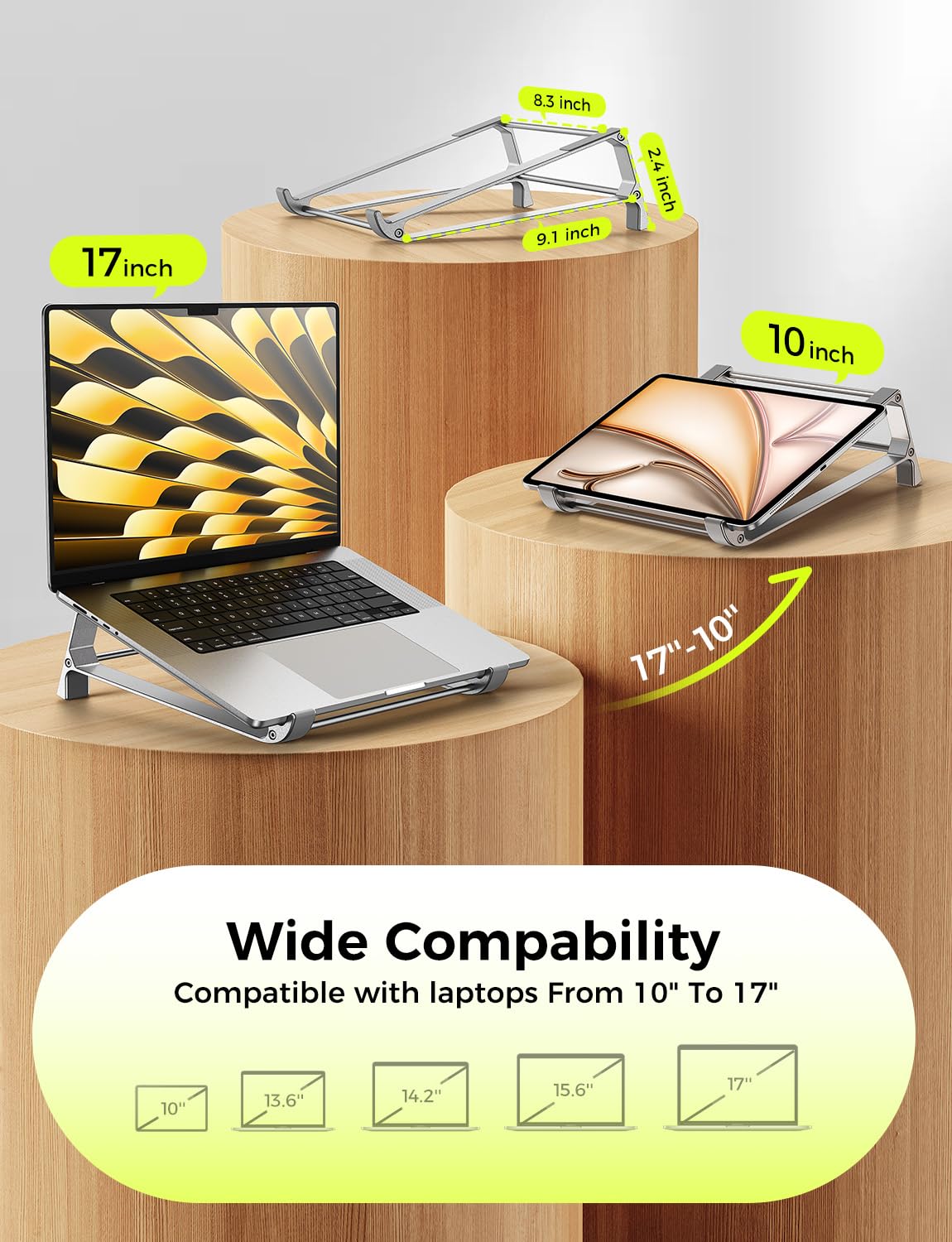 Magic John laptop stand silicone pads prevent slipping and protect surfaces.