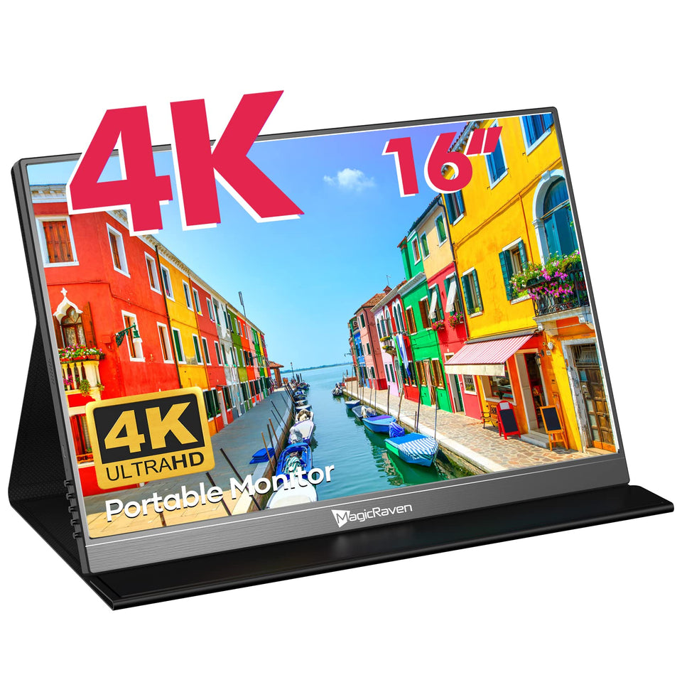 MagicRaven 4K portable monitor shows a crisp 16-inch display for on-the-go work.