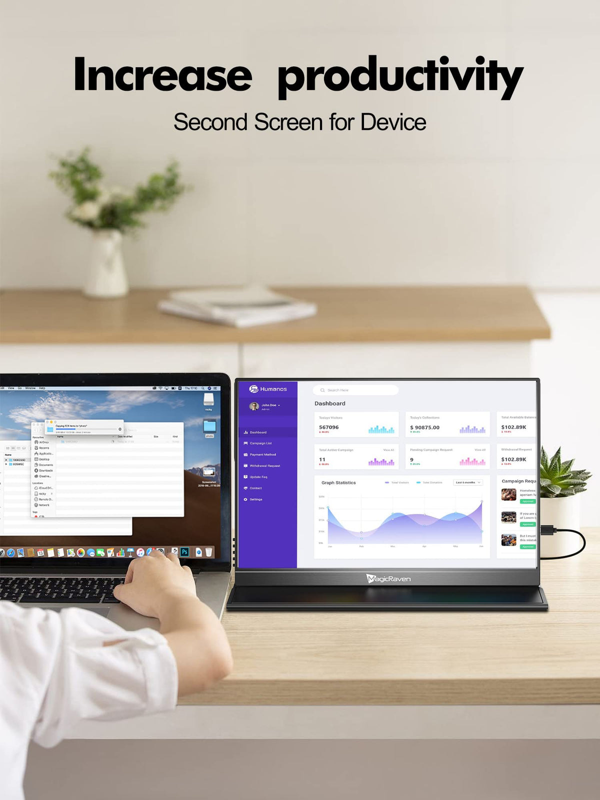 MagicRaven offers dual USB-C and HDMI ports for quick device connections.