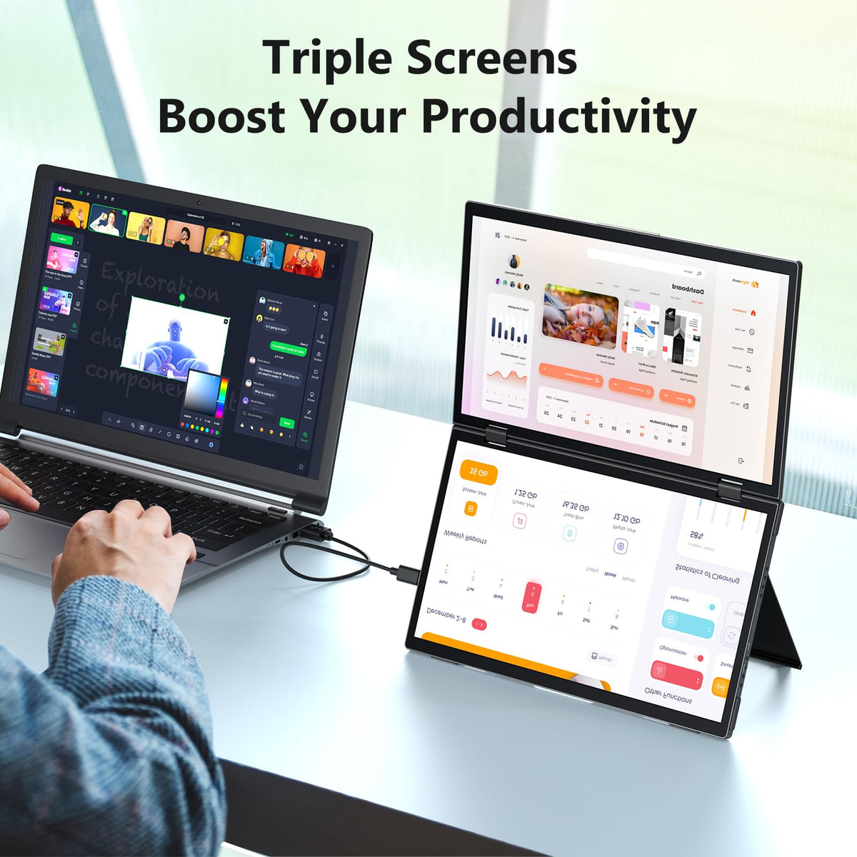 MAGICRAVEN independent brightness controls tailor each screen for notes or reference.