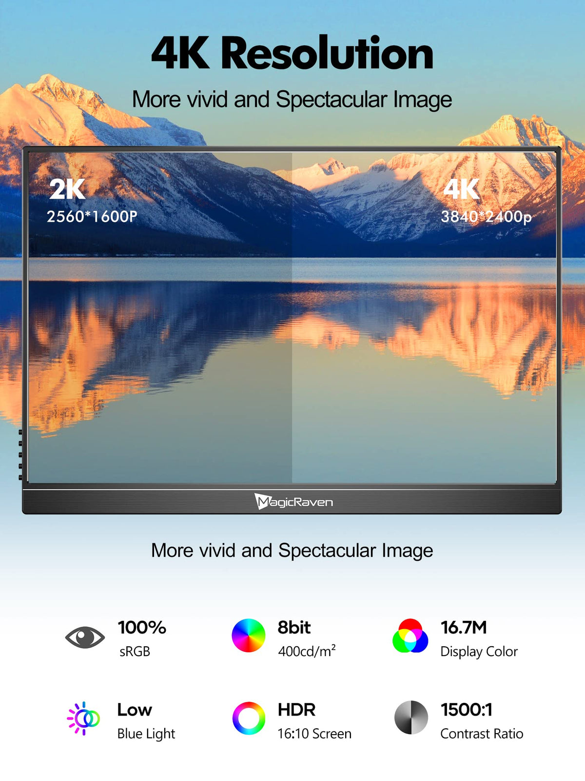 MagicRaven IPS panel at 3840x2400 delivers vivid colors for creative tasks.