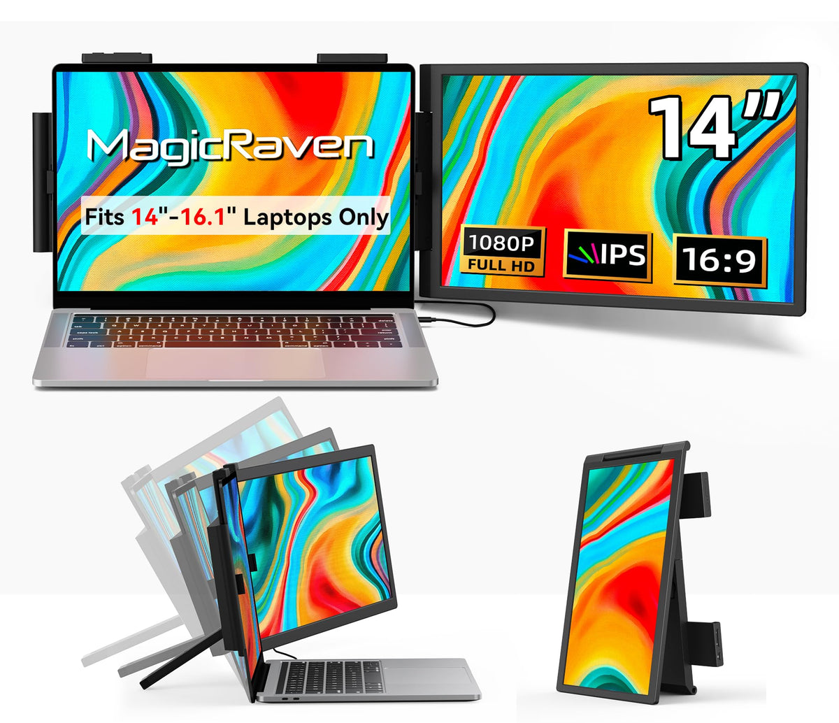MagicRaven laptop screen extender with IPS display for clearer multitasking on the go.