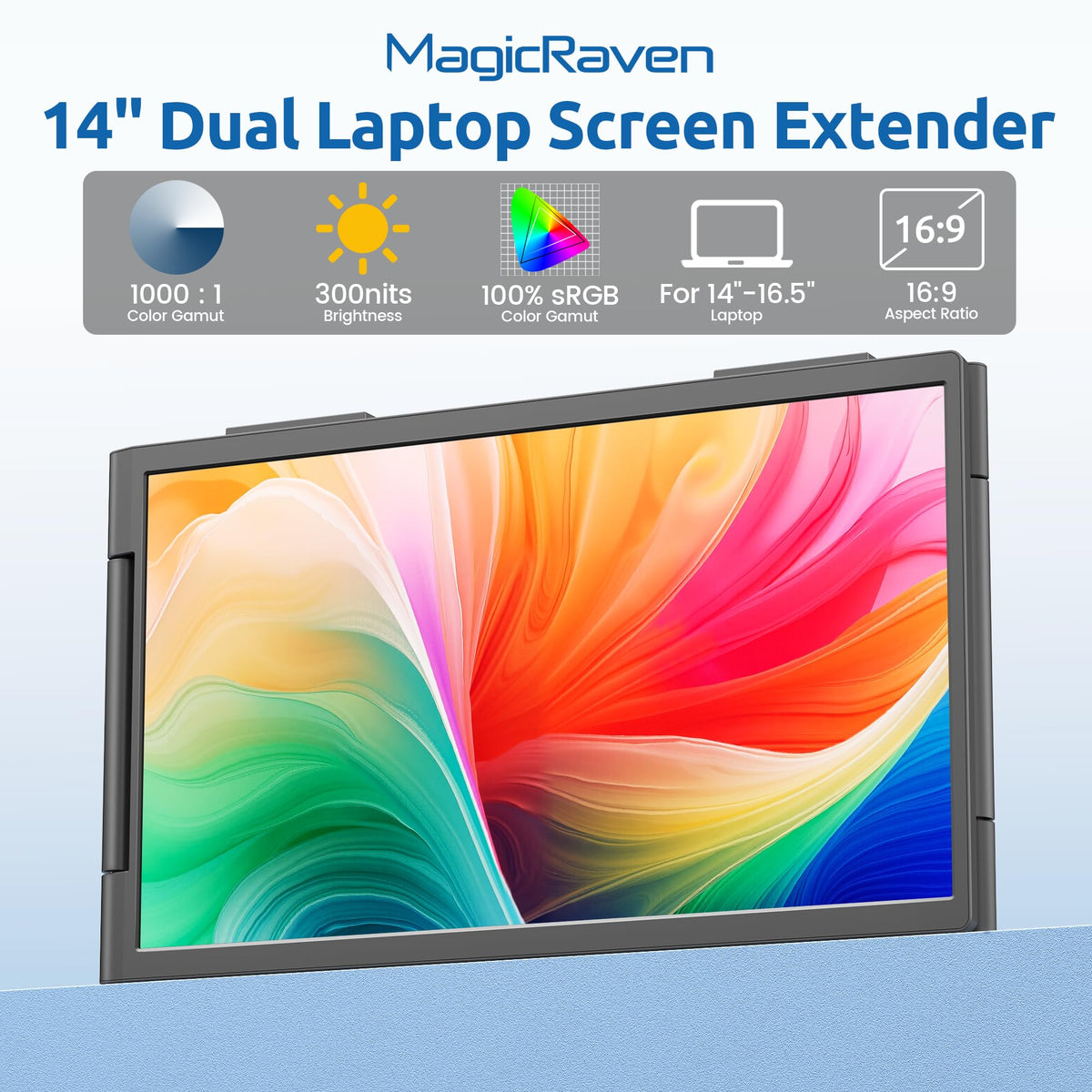 MagicRaven lightweight 3.4lbs design adds a second screen without desk clutter.