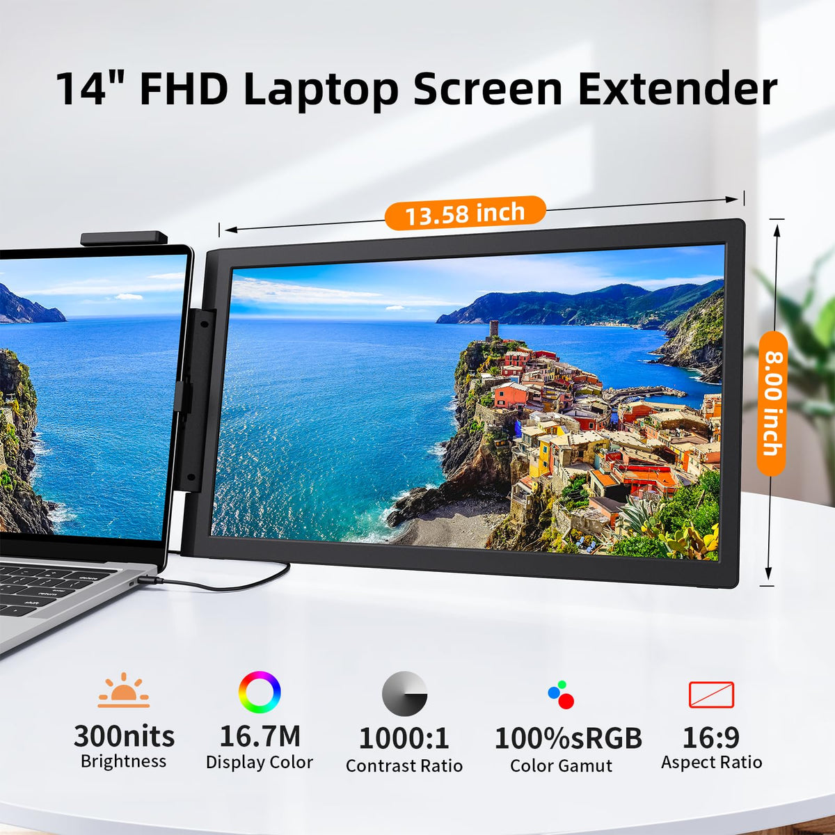 MagicRaven 1080p portable monitor delivering bright visuals for laptops during travel.