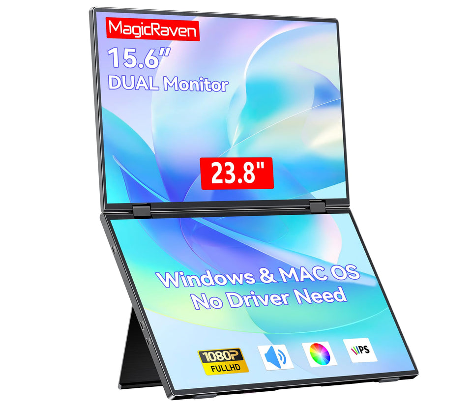 MAGICRAVEN portable dual monitor for laptops with plug-and-play setup, ideal for travel.