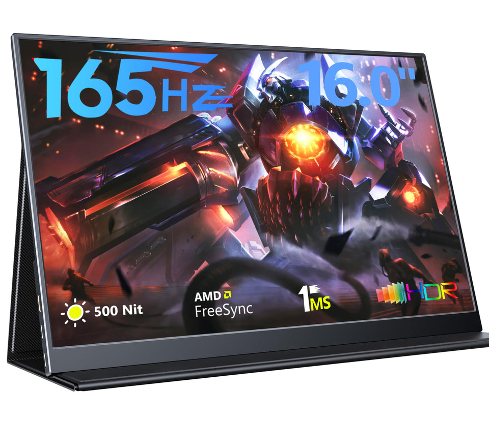 MagicRaven portable monitor displaying a 165Hz smooth gaming scene on the go