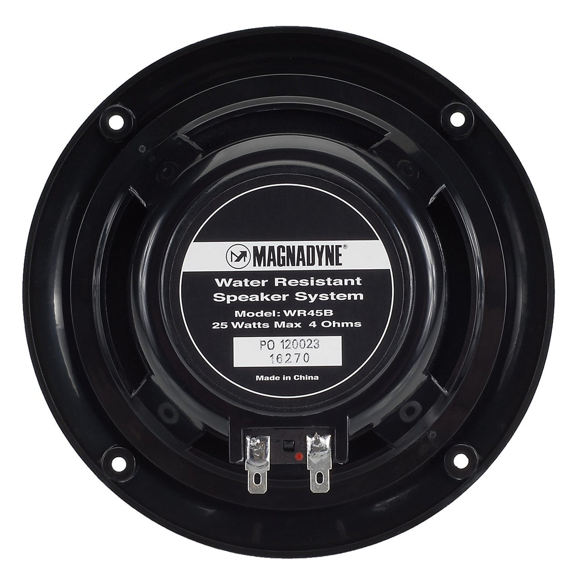 Magnadyne 5-inch water-resistant speaker installation closeup, easy mounting in tight spaces.