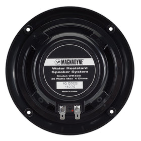 Magnadyne 5-inch water-resistant speaker installation closeup, easy mounting in tight spaces.