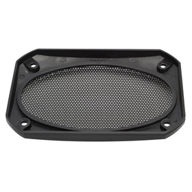 Magnadyne grill cover with metal mesh keeps dust out while offering stylish concealment.
