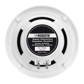 Magnadyne grille and label detail showing UV-protected finish and weather resistance