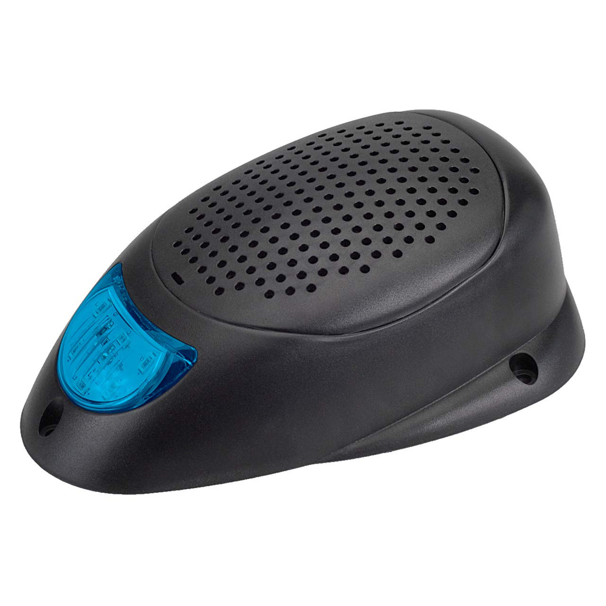 Magnadyne 3-inch surface-mount speaker with amber LED lighting for outdoor evenings.