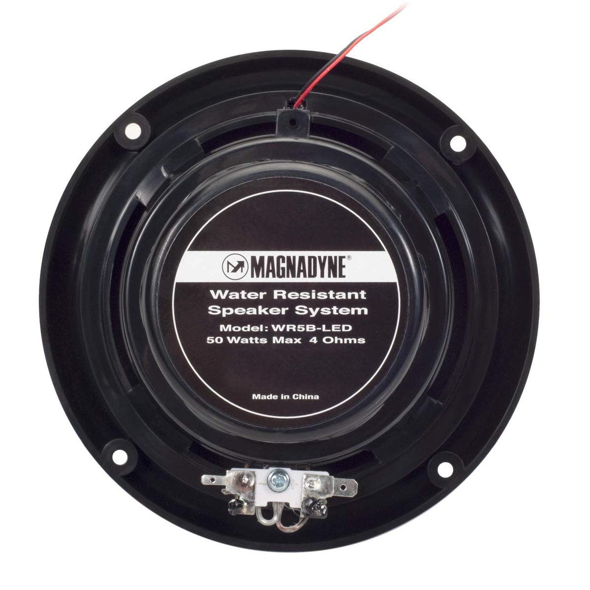 Magnadyne speaker illuminated with blue LEDs showing mood lighting advantage