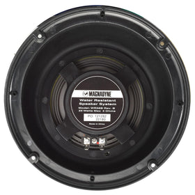Magnadyne pair outdoor wedge speakers arranged on a patio for ambient sound