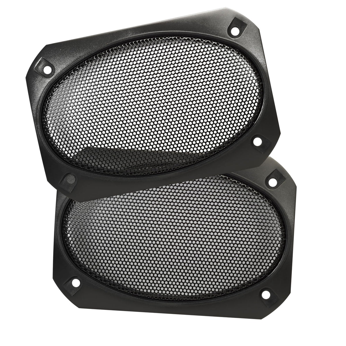 Magnadyne 4x6 speaker grill cover with arched design protects drivers while preserving sound quality.