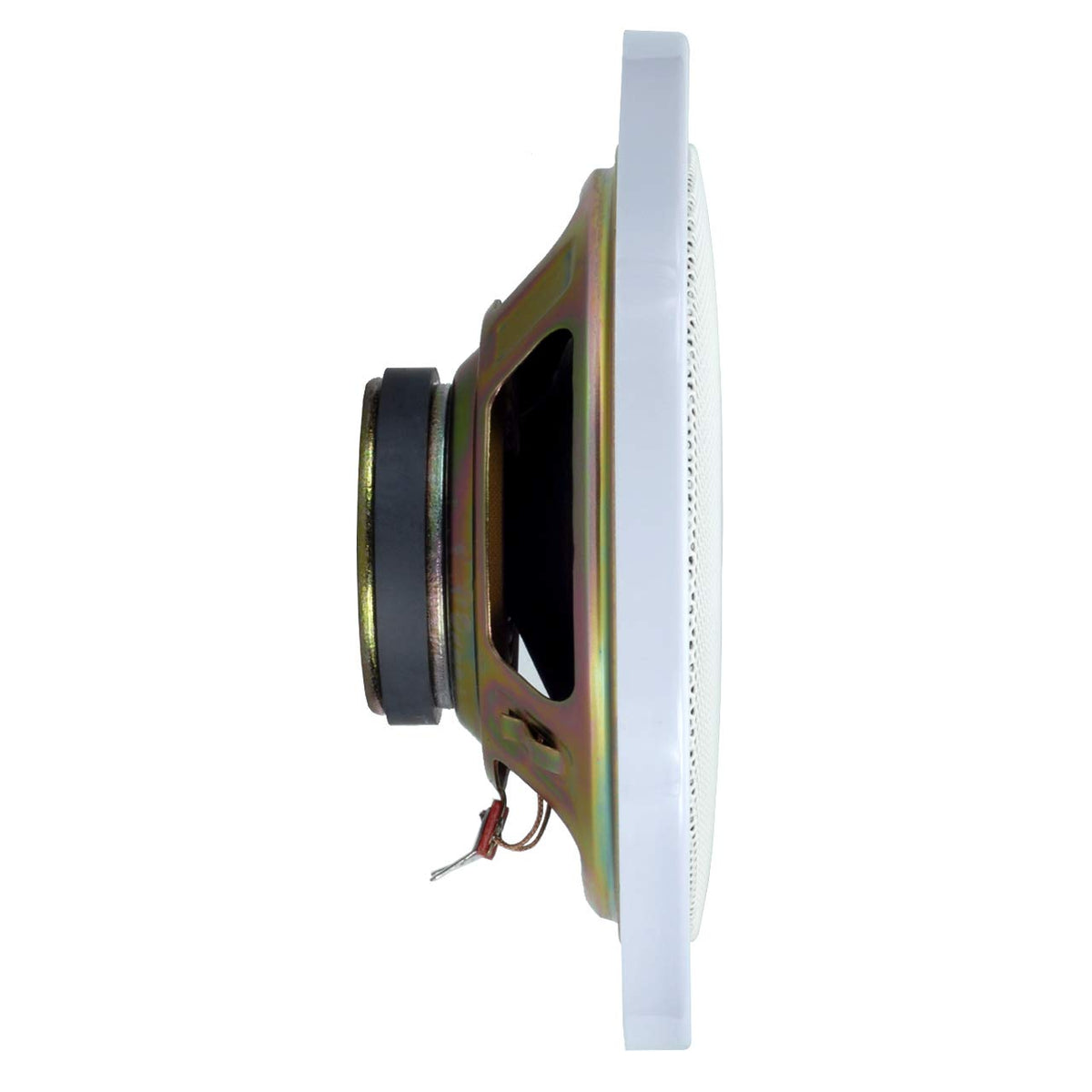 Magnadyne white gloss grill with metal mesh detail for protective style.