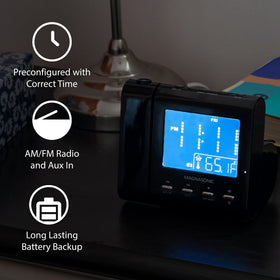 Magnasonic connected to phone via 3.5mm aux cable benefit: play music or alarm from device