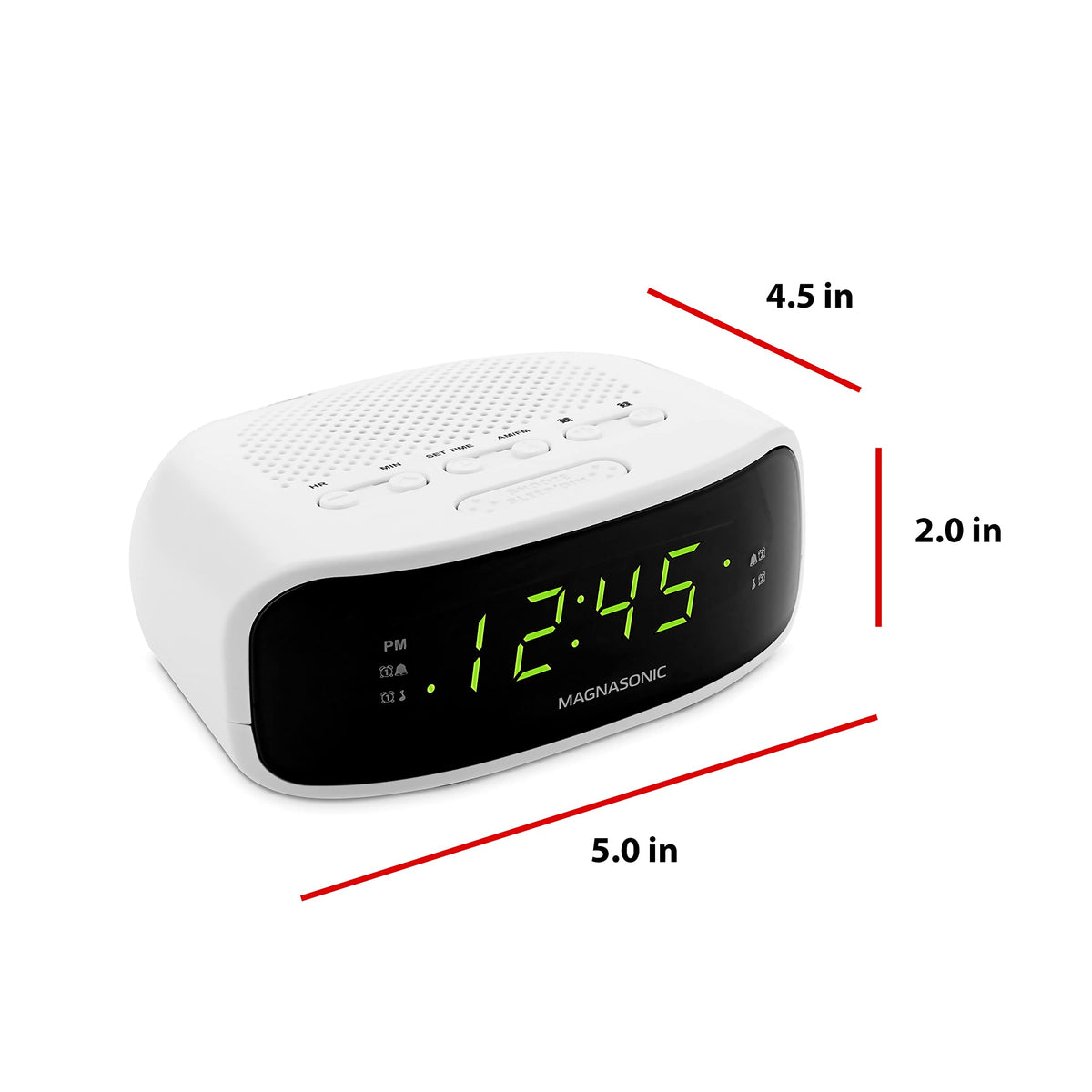 Magnasonic digital clock radio back panel showing power input and connections.