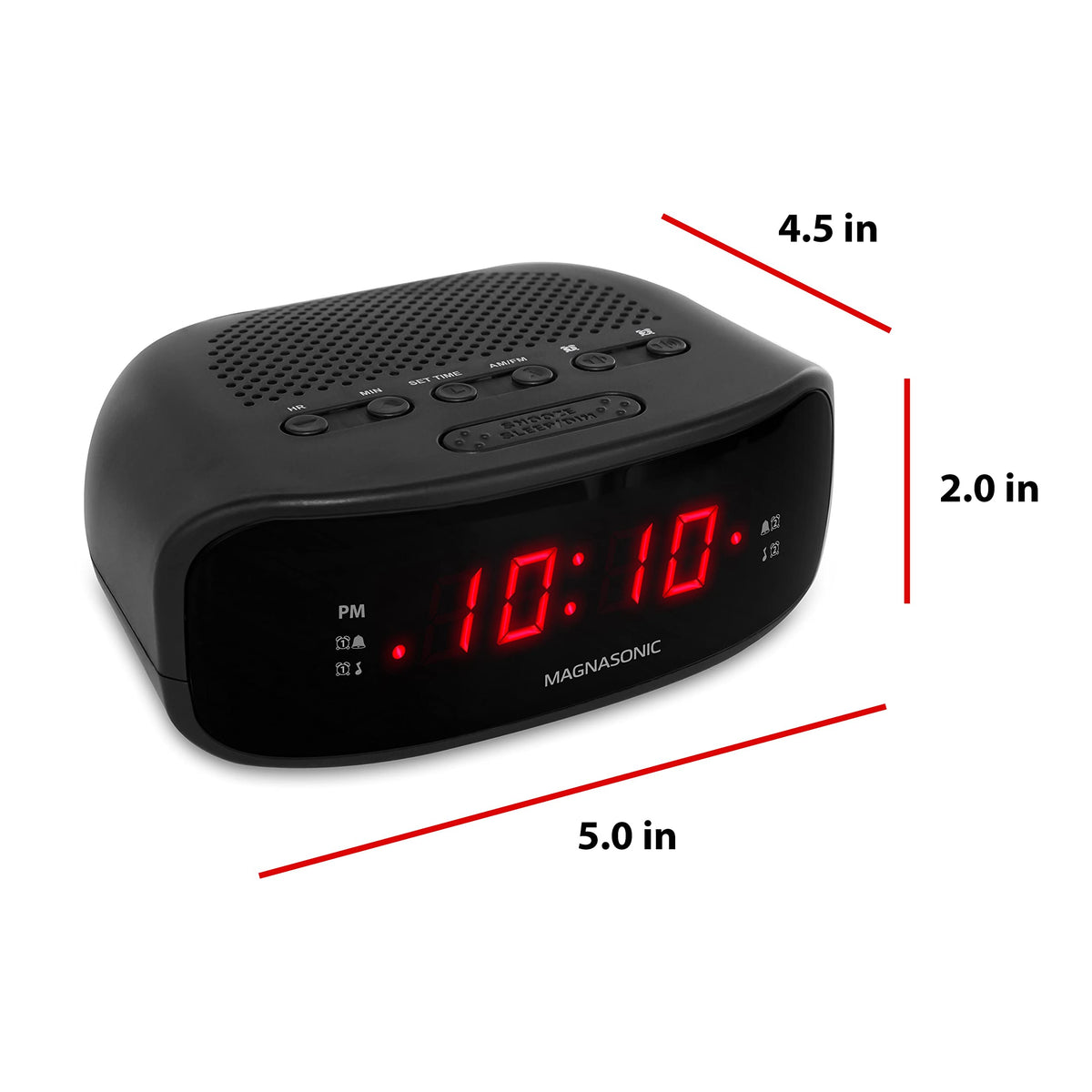 Side controls on Magnasonic clock radio for easy bedside adjustments