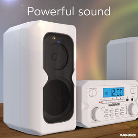 Magnavox 3-piece system connected via Bluetooth for streaming from phone.