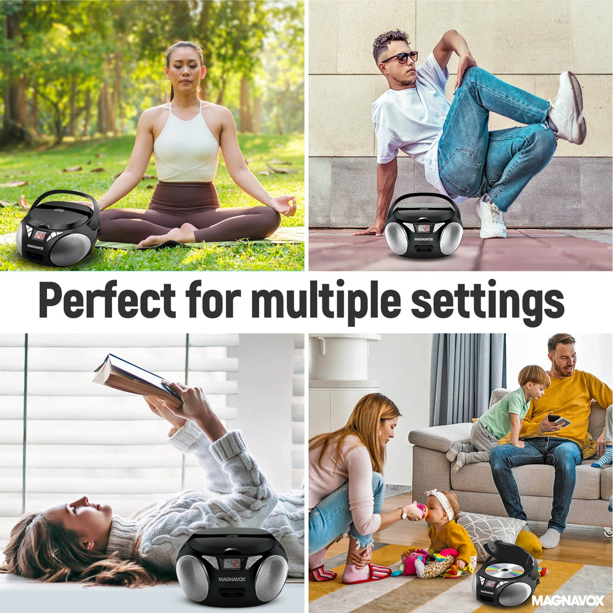 Magnavox boombox in kitchen lifestyle scene providing convenient background music