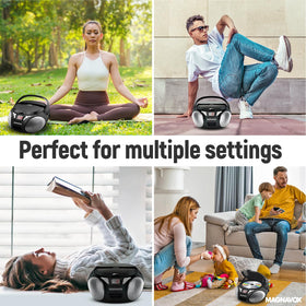 Magnavox boombox in kitchen lifestyle scene providing convenient background music