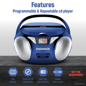 Magnavox LED display and control buttons clear for quick operation and track info