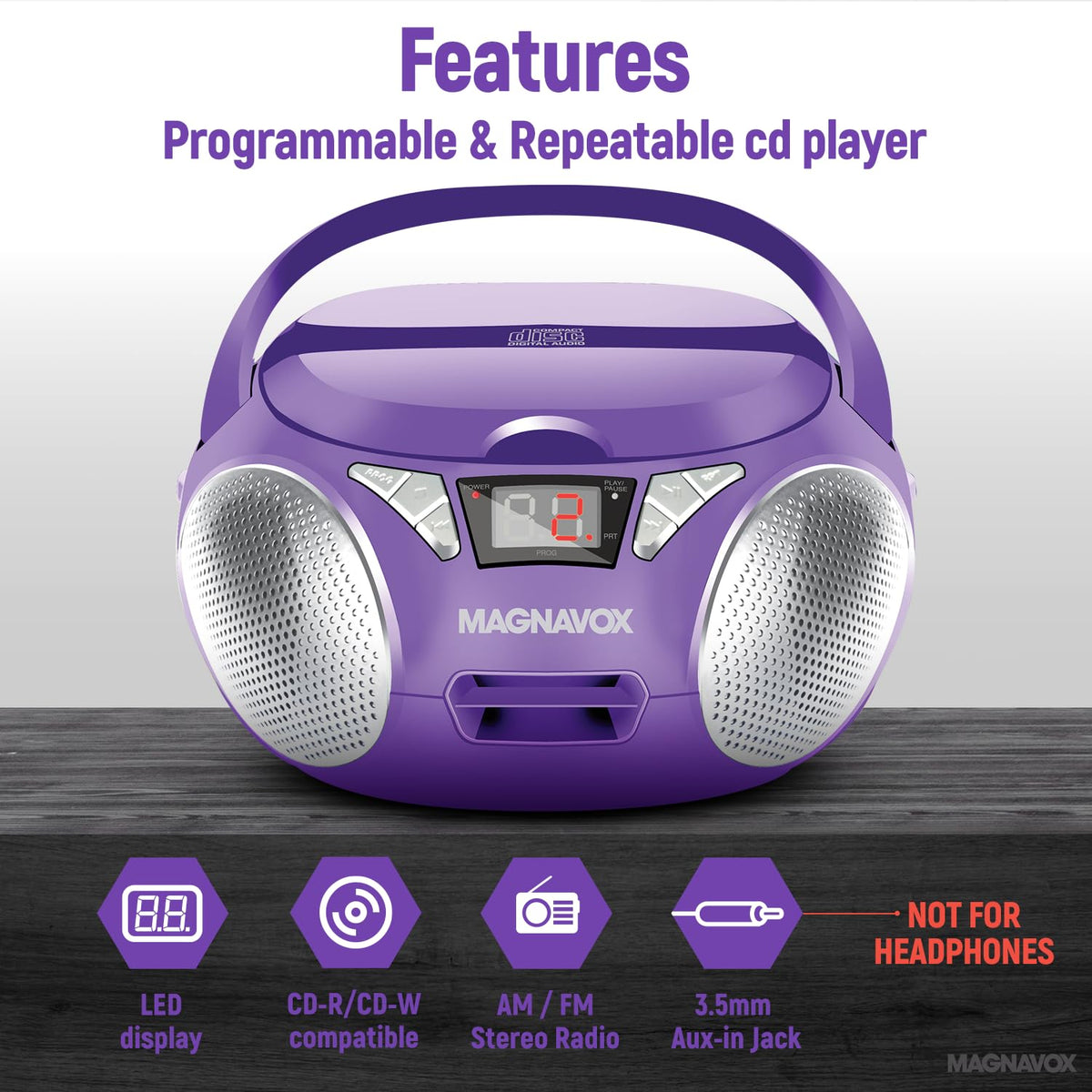 Magnavox LED display and controls with clear readout for easy operation
