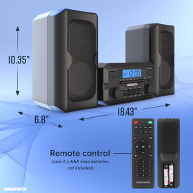 Magnavox speaker grille close-up highlighting compact drivers and balanced sound