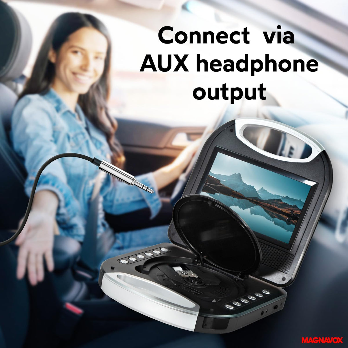 Magnavox MTFT750BK built-in speakers provide standalone sound.