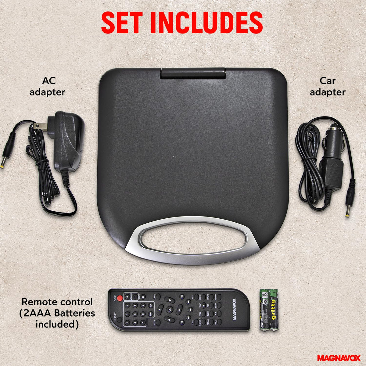 Magnavox MTFT750BK rechargeable battery supports up to 2.5 hours.