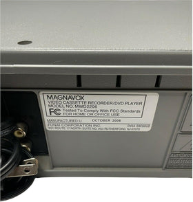 Magnavox MWD2206 renewed label indicating refurbished quality and testing.