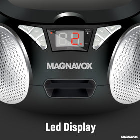Magnavox boxed product with AC adapter and manual for fast setup out of the box