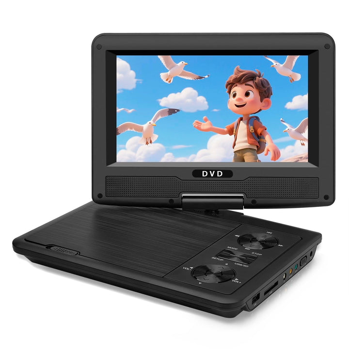 magofly front view of portable DVD player shows compact design and easy controls