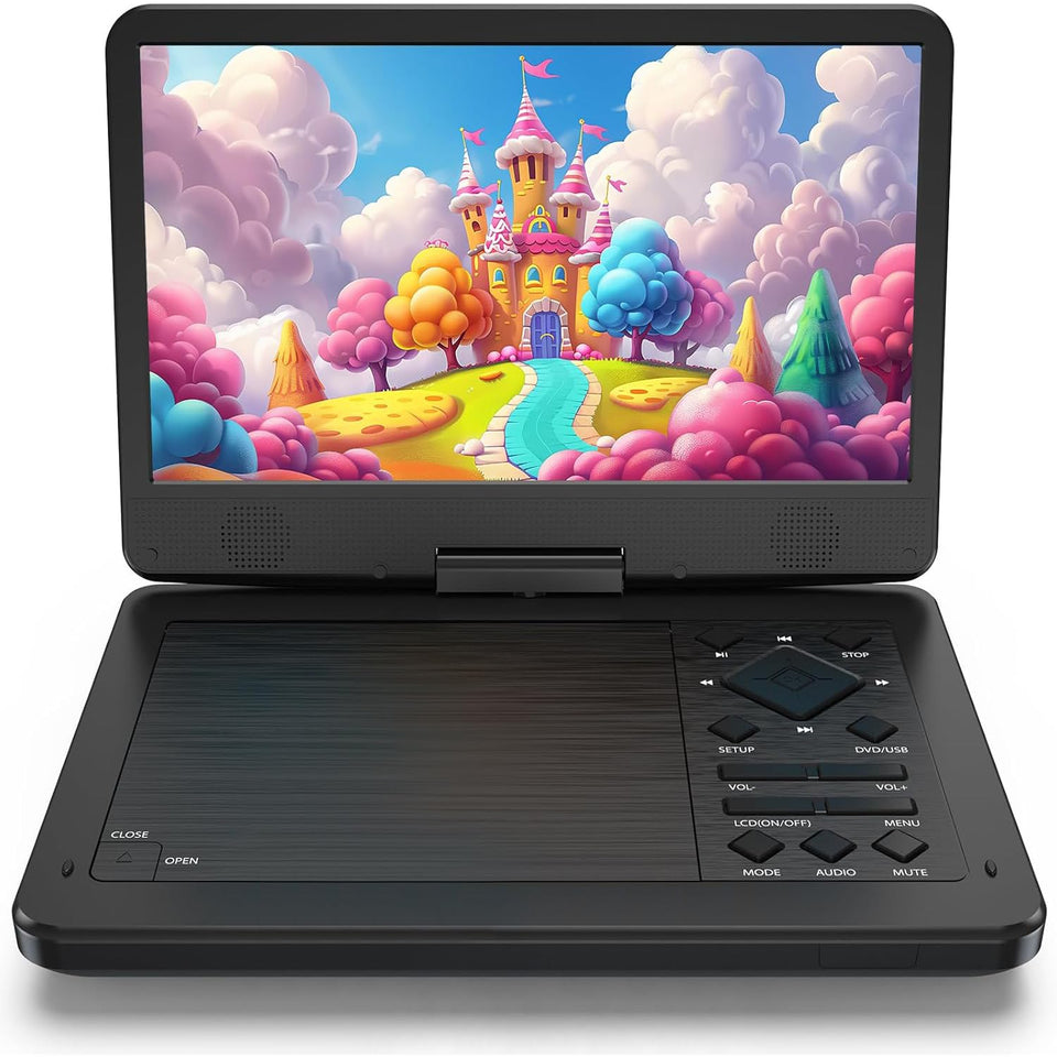 magofly front view of the portable DVD player showing compact design and easy controls