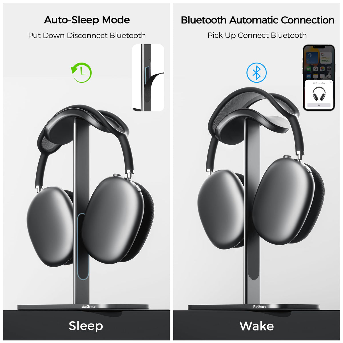 MaGrnce aluminum desk base keeps headphones stable on any surface