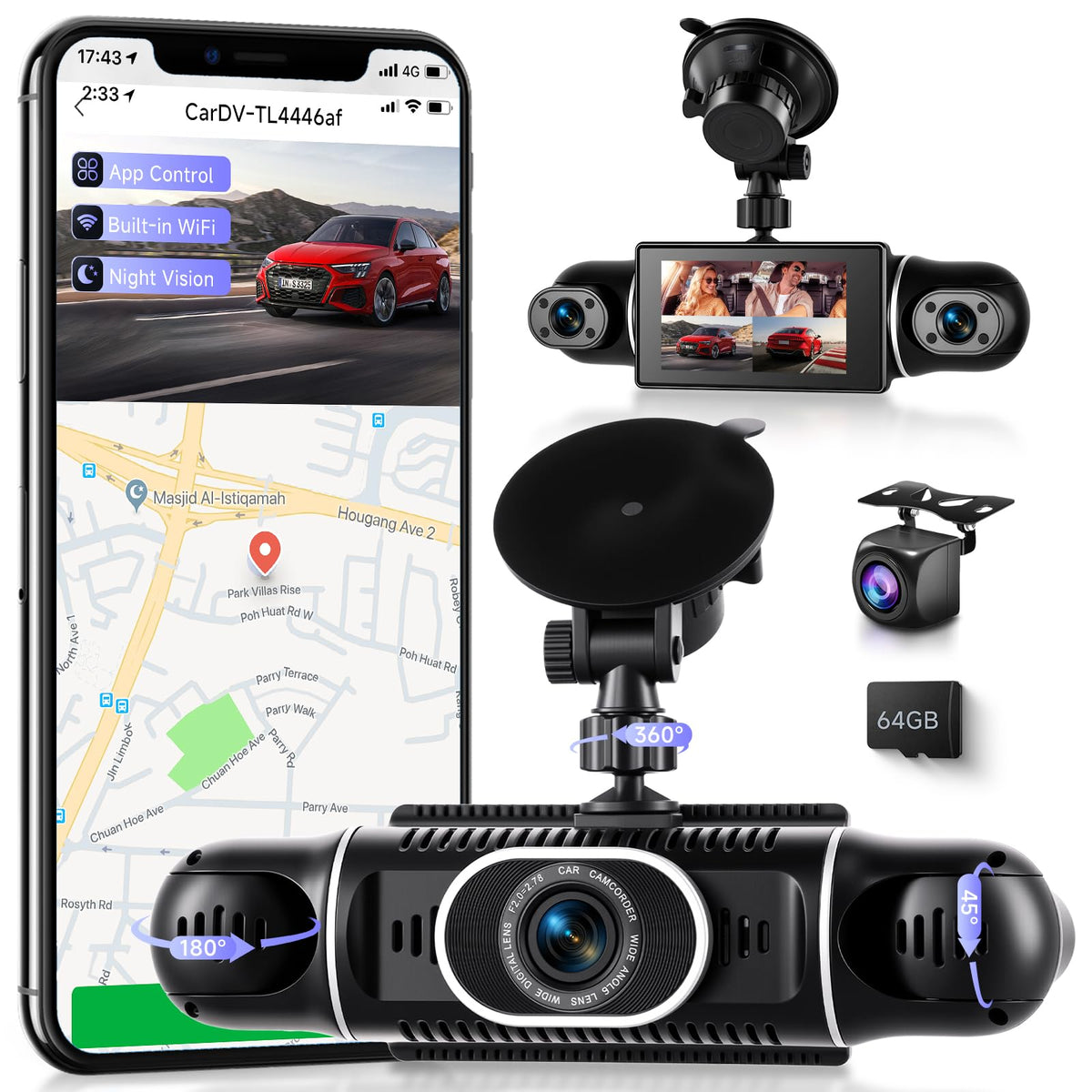 MAHVEC 360 front camera captures the road with a wide, unobstructed view.
