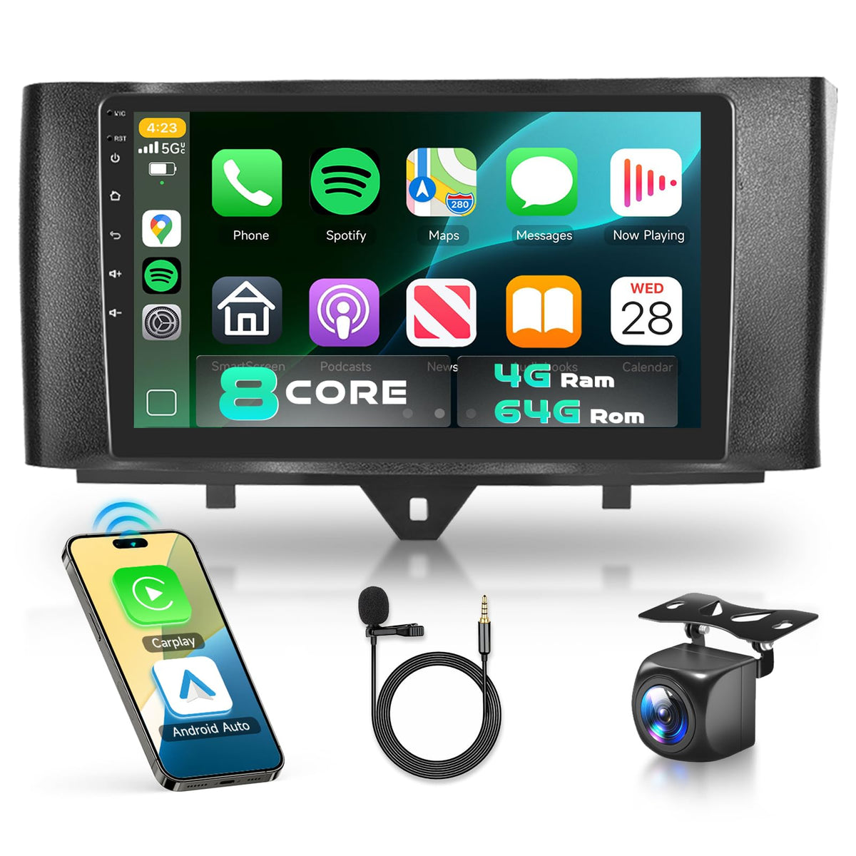 MAHVEC 5-6GHz WiFi car radio front view for Fortwo infotainment upgrade