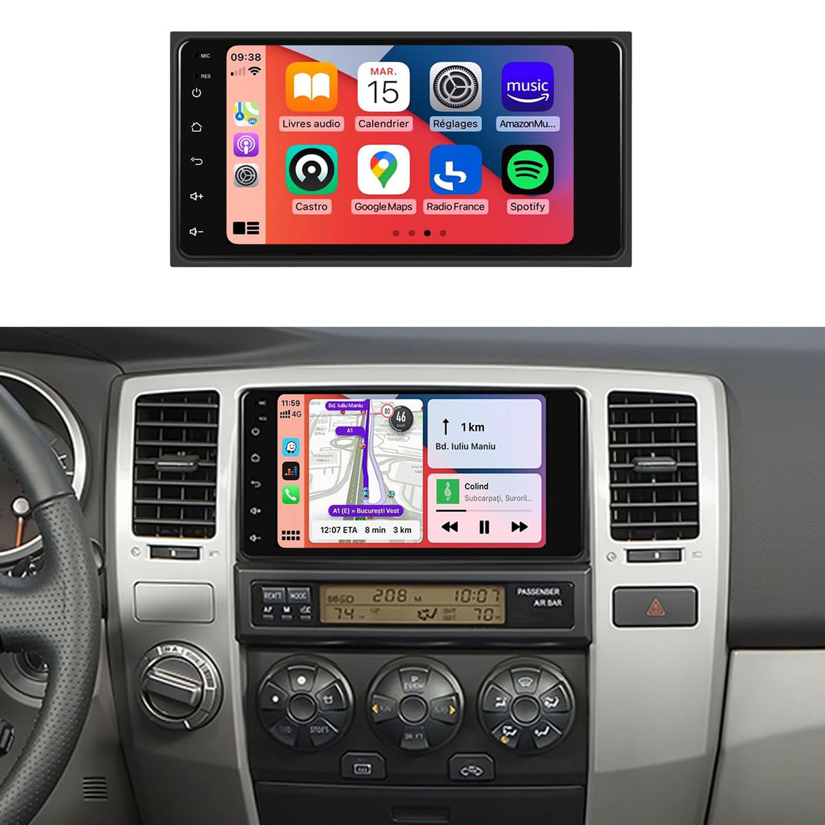 MAHVEC 7-inch screen with 5Ghz WiFi enabling wireless CarPlay in Toyota.