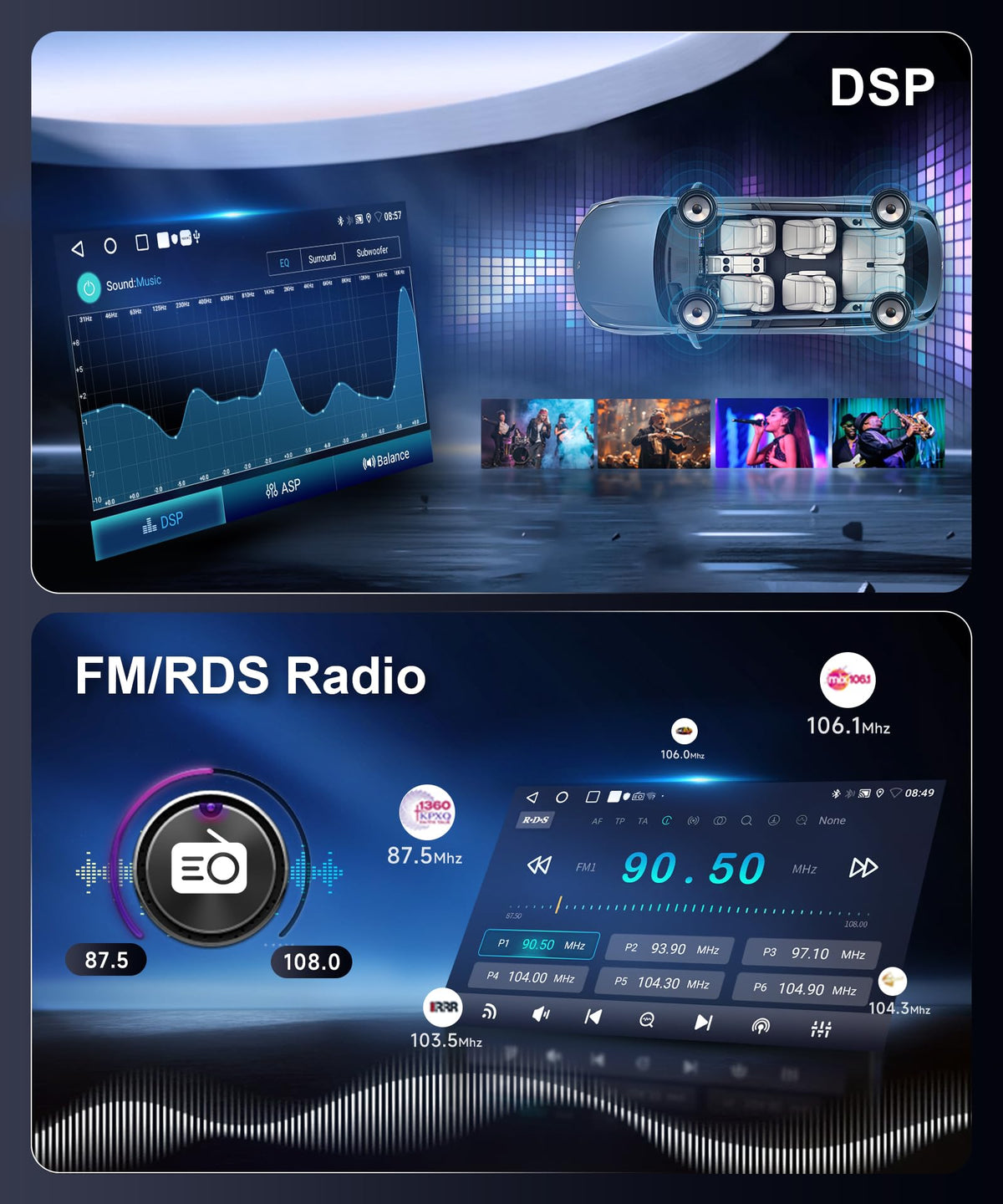 MAHVEC 7-inch HD touchscreen with customizable UI themes.