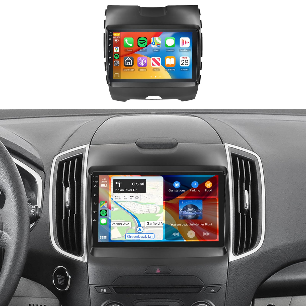 MAHVEC 9-inch Ford Edge touchscreen enables wireless CarPlay navigation on the road