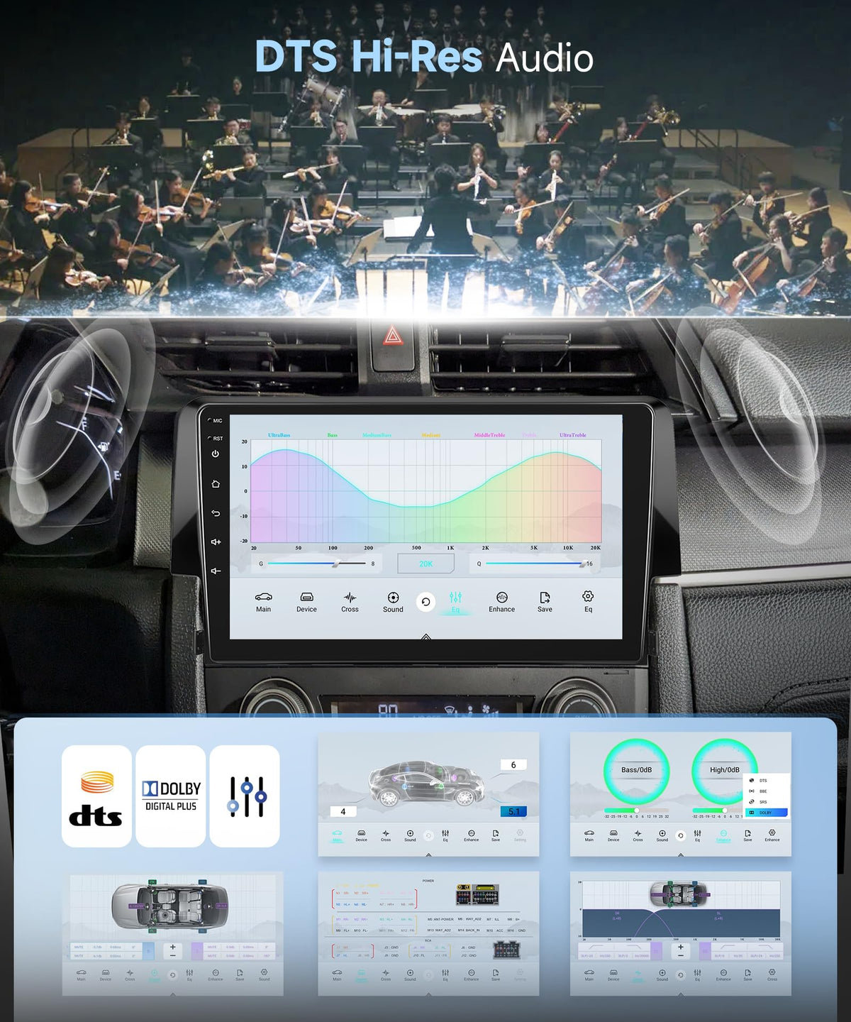 MAHVEC DSP Hi-Res audio system enhances music and media playback.