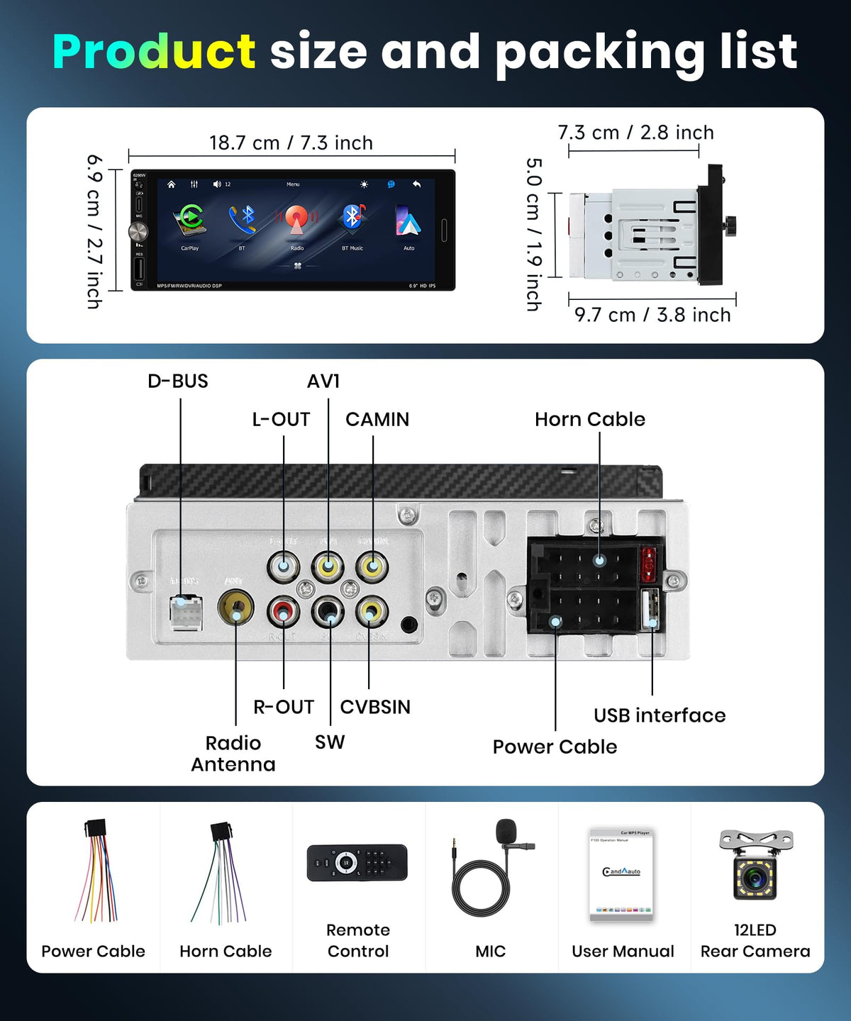MAHVEC installed in car dashboard demonstrating compact single-DIN fit
