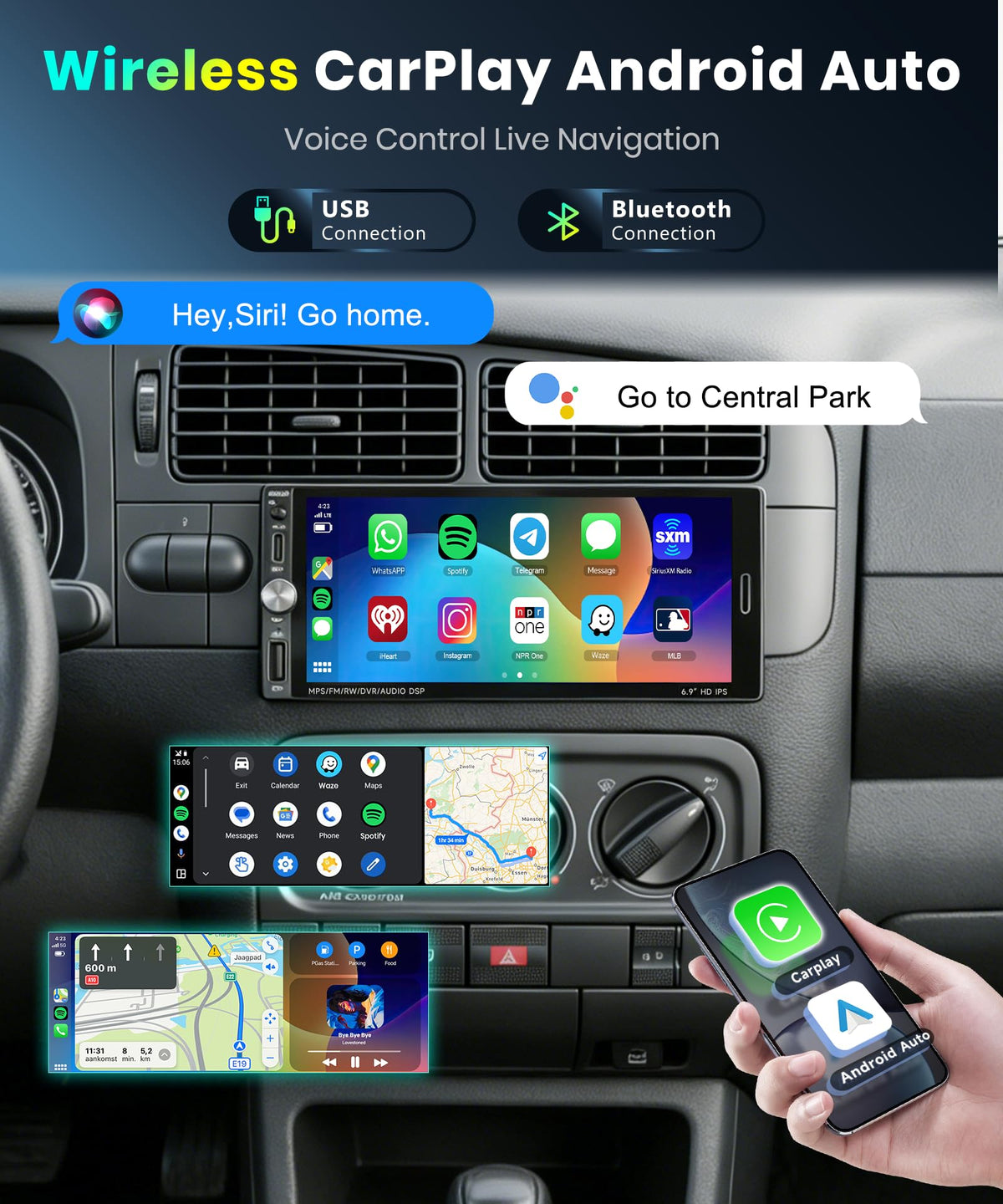 MAHVEC 6.9-inch IPS touchscreen close-up with clear app visuals