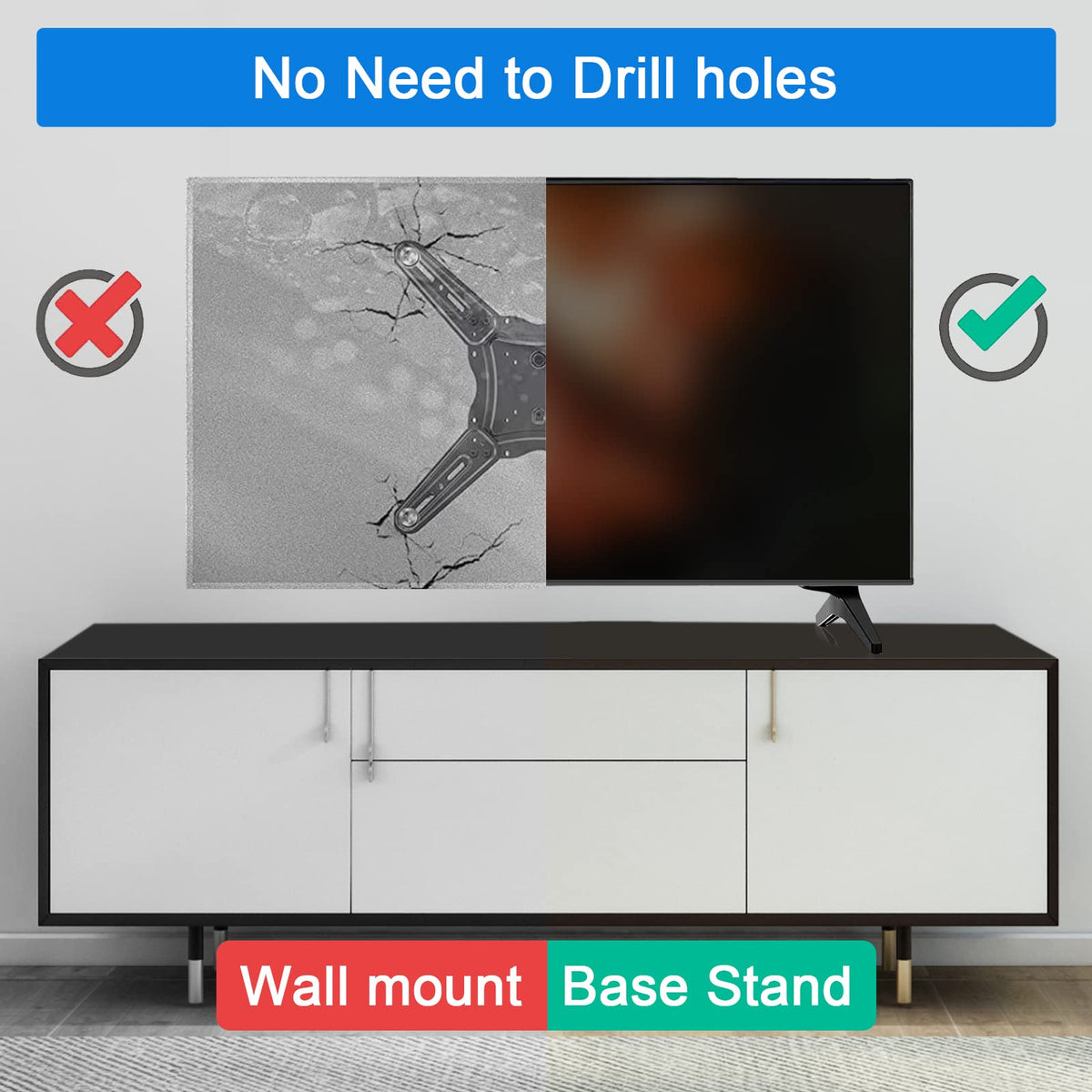 MAILADA side profile mounted on LG TV showing improved stability benefit