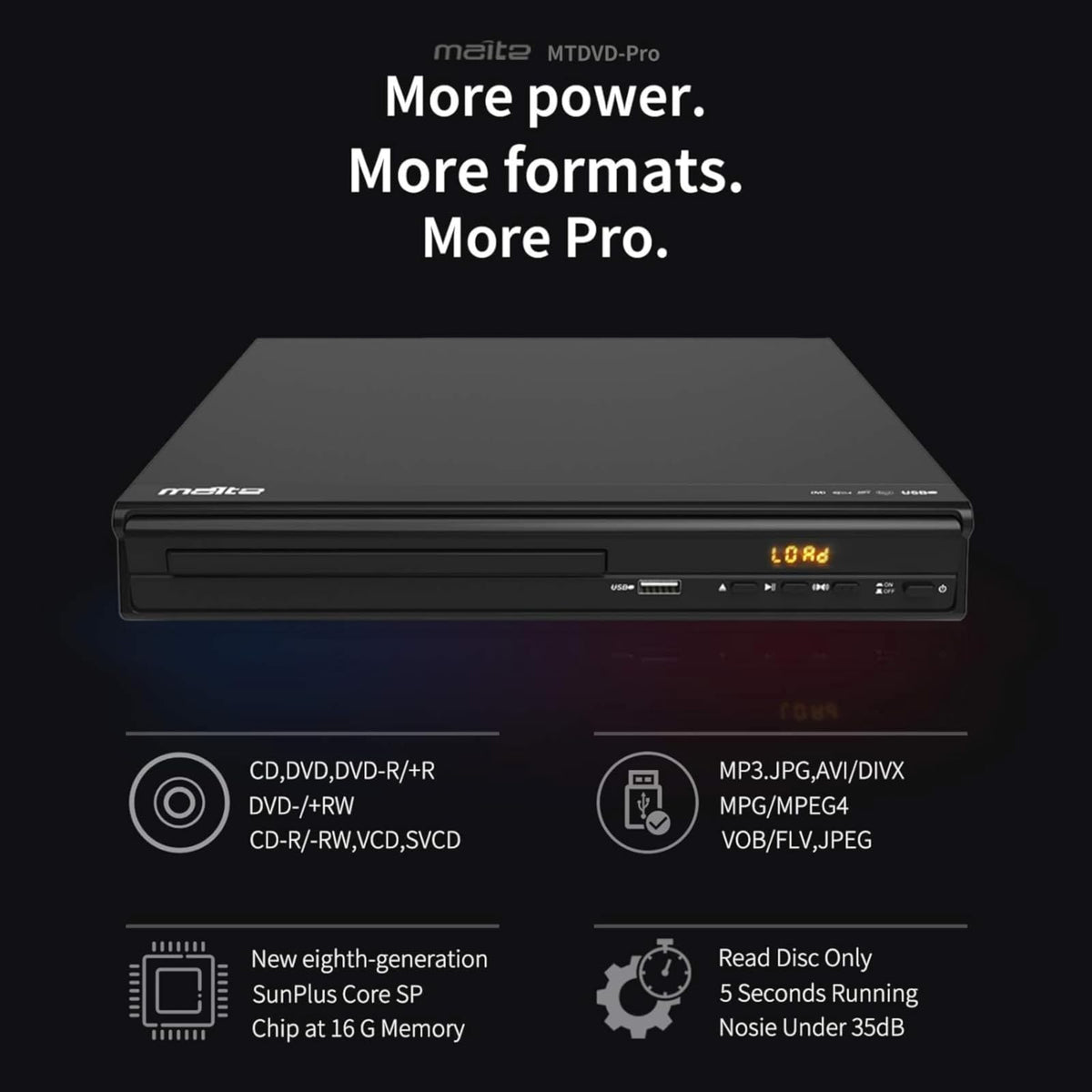 Maite all region DVD player that accepts diverse discs