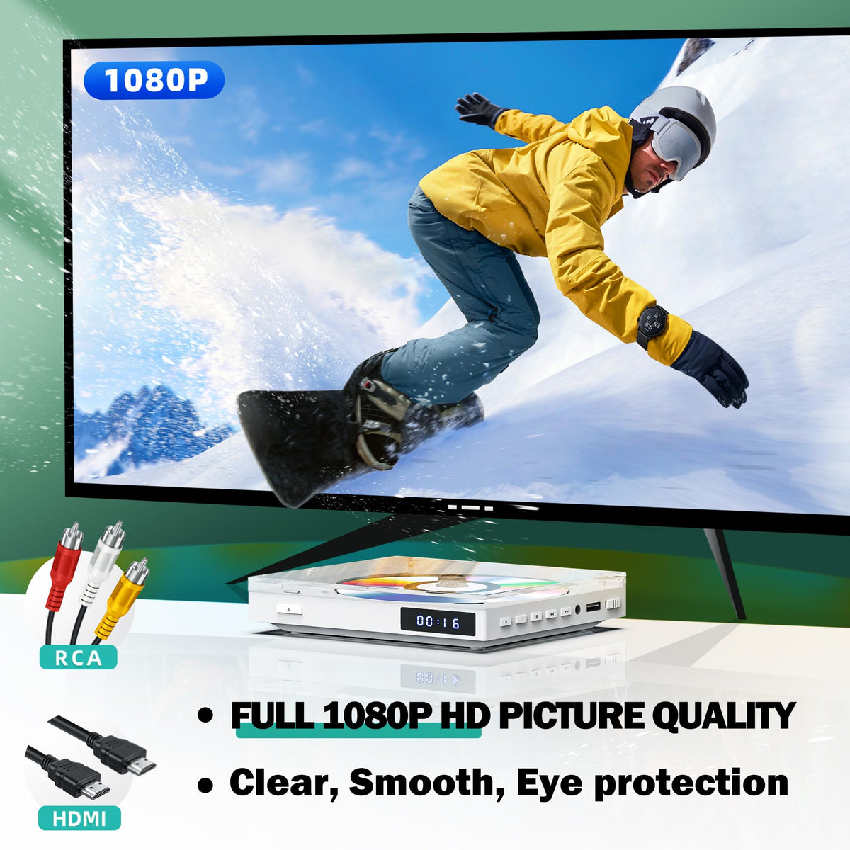 MAITE Mini DVD Player with HDMI output connects easily to televisions for crisp visuals.